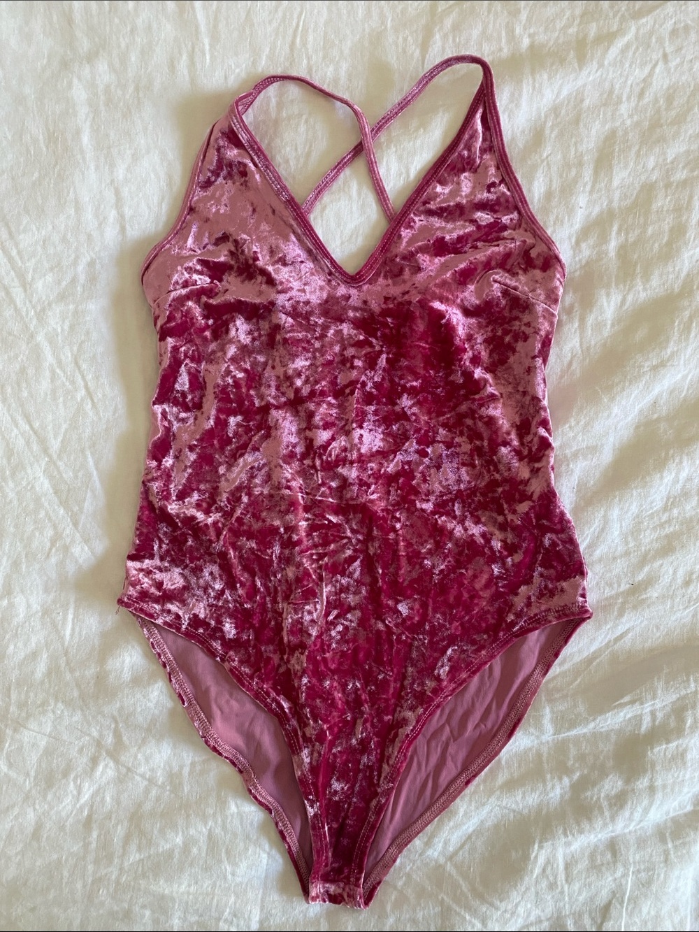 Vintage Pink Crushed Velvet Bodysuit Size M